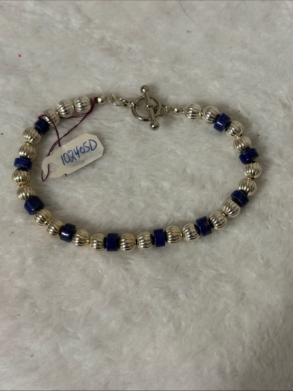 Source Unknown Silver Beaded Bracelet with Blue Accent Beads